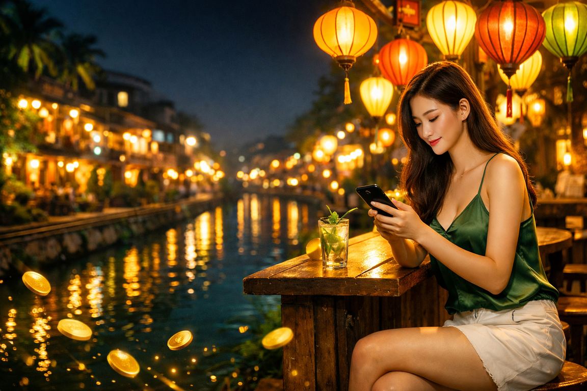 Người chơi xem live casino trên điện thoại tại chợ đêm Hà Nội