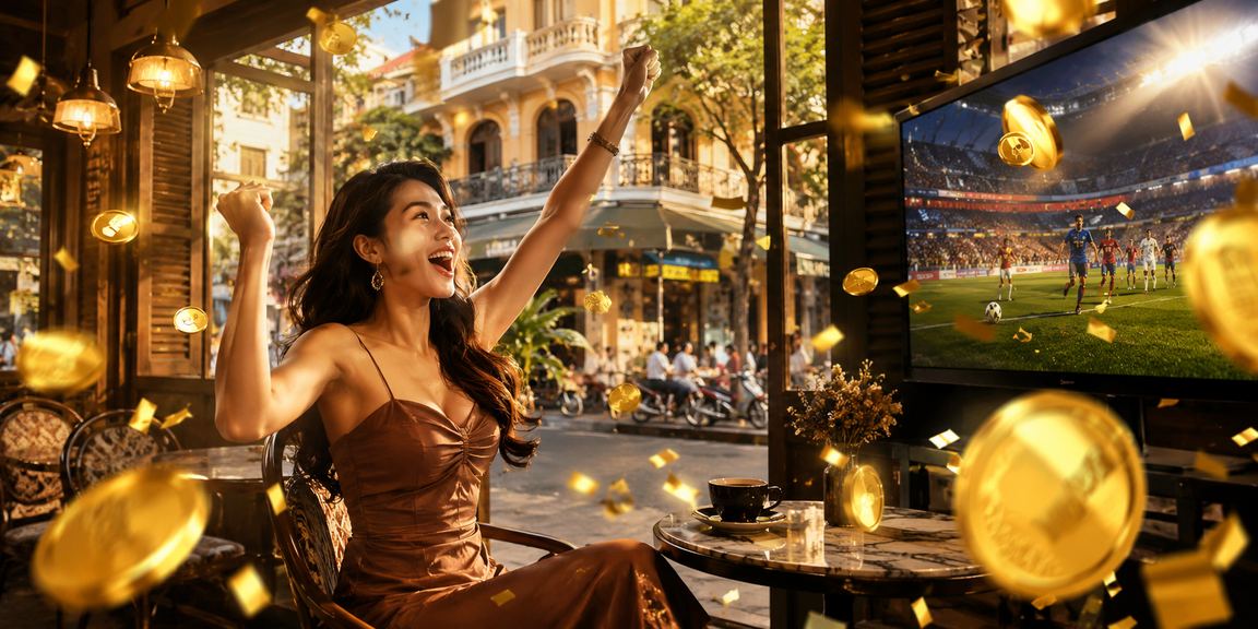 Người dùng tại TP. Hồ Chí Minh xem và nhận tiền thưởng casino trên smartphone trong quán cà phê